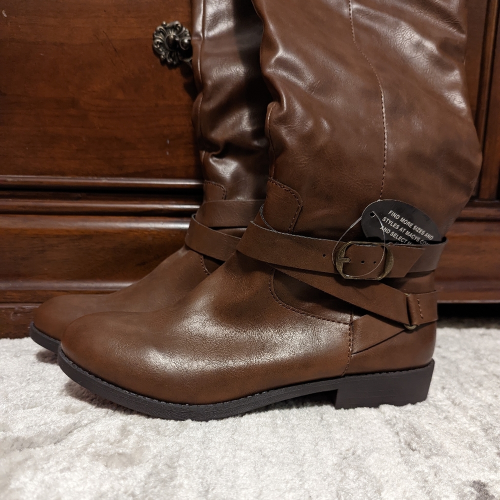 Style & Co. Women's Shoes Madixe Round Toe Knee High Riding Boots, Cognac